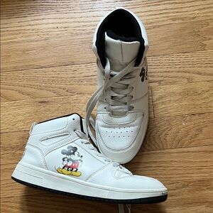 Kids White Mickey Mouse High-Top Sneakers